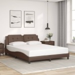 vidaXL Cadru de pat cu lumini LED, maro, 160x200 cm, piele ecologică vidaXL Cadru de pat cu lumini LED, maro, 160x200 cm, piele ecologică