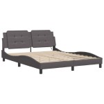 vidaXL Cadru de pat cu lumini LED, gri, 160x200 cm, piele ecologică
