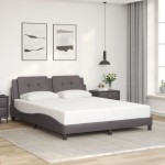 vidaXL Cadru de pat cu lumini LED, gri, 160x200 cm, piele ecologică