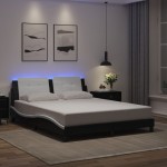 vidaXL Cadru de pat cu LED, negru și alb, 160x200 cm, piele ecologică vidaXL Cadru de pat cu LED, negru și alb, 160x200 cm, piele ecologică