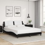 vidaXL Cadru de pat cu LED, negru și alb, 160x200 cm, piele ecologică vidaXL Cadru de pat cu LED, negru și alb, 160x200 cm, piele ecologică