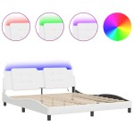 vidaXL Cadru de pat cu lumini LED, alb, 180x200 cm, piele ecologică vidaXL Cadru de pat cu lumini LED, alb, 180x200 cm, piele ecologică
