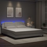 vidaXL Cadru de pat cu lumini LED, alb, 180x200 cm, piele ecologică vidaXL Cadru de pat cu lumini LED, alb, 180x200 cm, piele ecologică