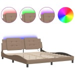 vidaXL Cadru de pat cu LED, cappuccino, 180x200 cm, piele ecologică