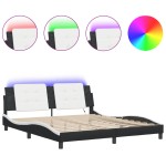 vidaXL Cadru de pat cu LED, negru și alb, 180x200 cm, piele ecologică
