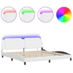 vidaXL Cadru de pat cu lumini LED, alb, 200x200 cm, piele ecologică vidaXL Cadru de pat cu lumini LED, alb, 200x200 cm, piele ecologică