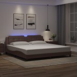 vidaXL Cadru de pat cu lumini LED, maro, 200x200 cm, piele ecologică vidaXL Cadru de pat cu lumini LED, maro, 200x200 cm, piele ecologică