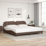 vidaXL Cadru de pat cu lumini LED, maro, 200x200 cm, piele ecologică vidaXL Cadru de pat cu lumini LED, maro, 200x200 cm, piele ecologică
