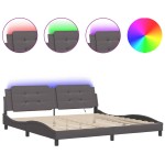 vidaXL Cadru de pat cu lumini LED, gri, 200x200 cm, piele ecologică