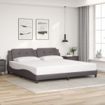 vidaXL Cadru de pat cu lumini LED, gri, 200x200 cm, piele ecologică