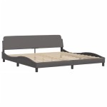 vidaXL Cadru de pat cu lumini LED, gri, 200x200 cm, piele ecologică
