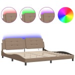 vidaXL Cadru de pat lumini LED, cappuccino, 200x200 cm piele ecologică vidaXL Cadru de pat lumini LED, cappuccino, 200x200 cm piele ecologică