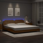 vidaXL Cadru de pat lumini LED, cappuccino, 200x200 cm piele ecologică vidaXL Cadru de pat lumini LED, cappuccino, 200x200 cm piele ecologică