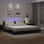 vidaXL Cadru de pat cu lumini LED negru/alb 200x200 cm piele ecologică vidaXL Cadru de pat cu lumini LED negru/alb 200x200 cm piele ecologică