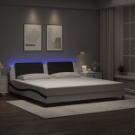 vidaXL Cadru de pat cu lumini LED alb/negru 200x200 cm piele ecologică vidaXL Cadru de pat cu lumini LED alb/negru 200x200 cm piele ecologică