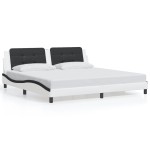 vidaXL Cadru de pat cu lumini LED alb/negru 200x200 cm piele ecologică vidaXL Cadru de pat cu lumini LED alb/negru 200x200 cm piele ecologică