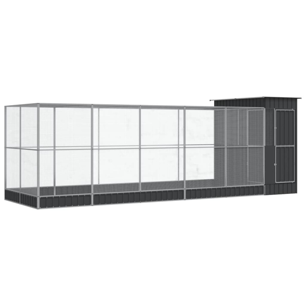 vidaXL Voliera de păsări cu extensie, argintiu, 623x203x216 cm, oțel