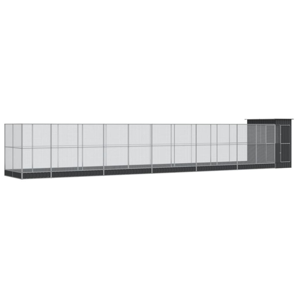 vidaXL Voliera de păsări cu extensie, argintiu, 1244x203x216 cm, oțel
