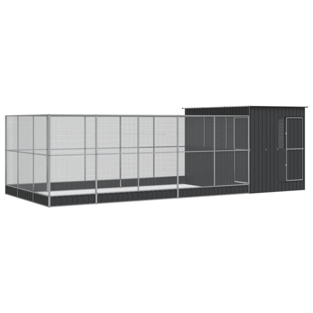 vidaXL Voliera de păsări cu extensie, argintiu, 704x303x216 cm, oțel