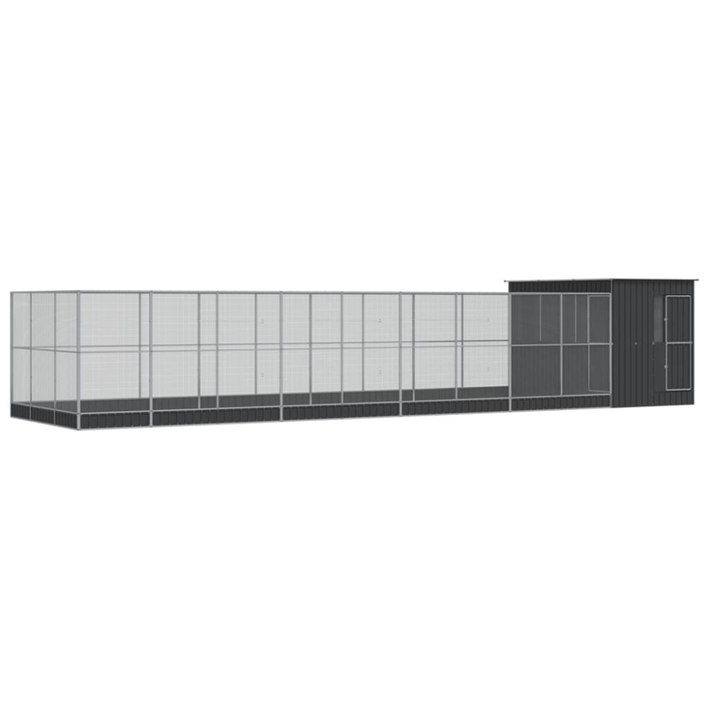 vidaXL Voliera de păsări cu extensie, argintiu, 1118x303x216 cm, oțel