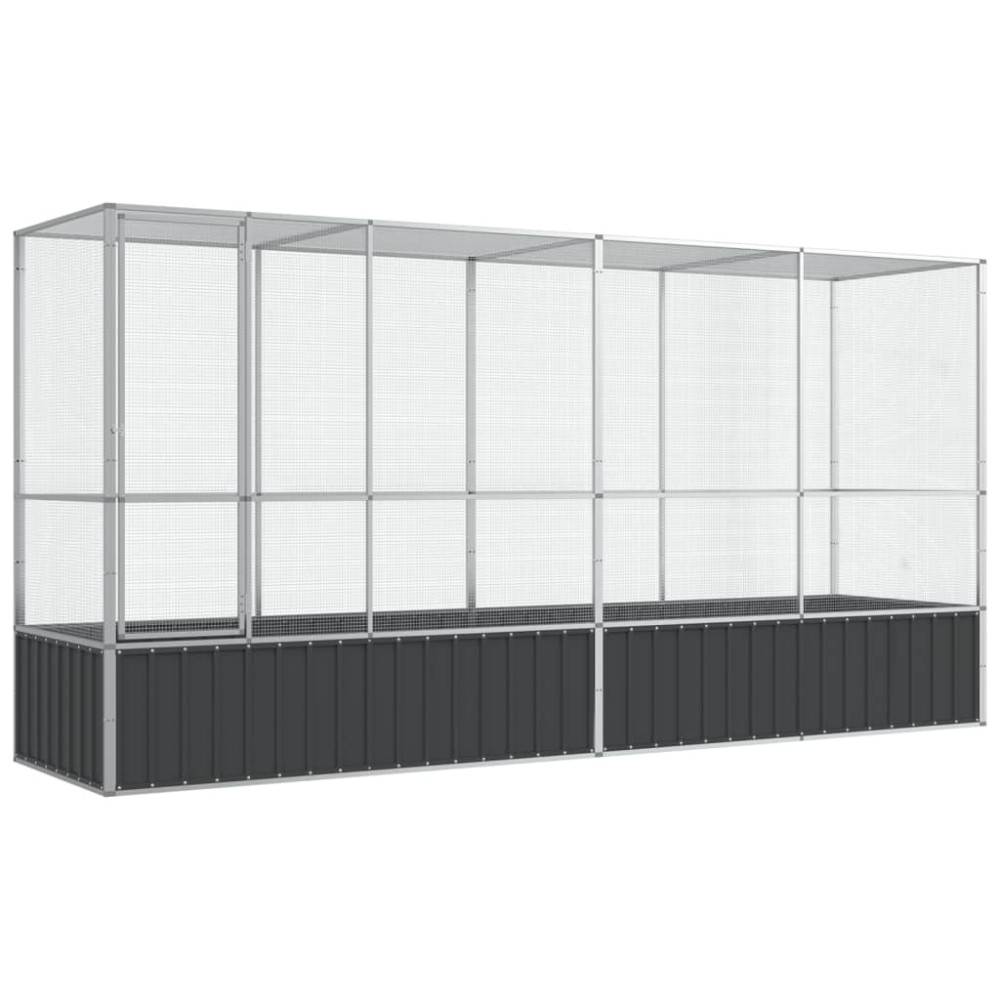 vidaXL Voliera de păsări cu extensie, argintiu, 418,5x107x212 cm, oțel