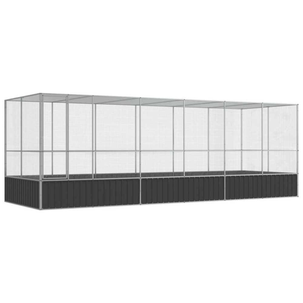 vidaXL Voliera de păsări cu extensie, argintiu, 625x207x212 cm, oțel