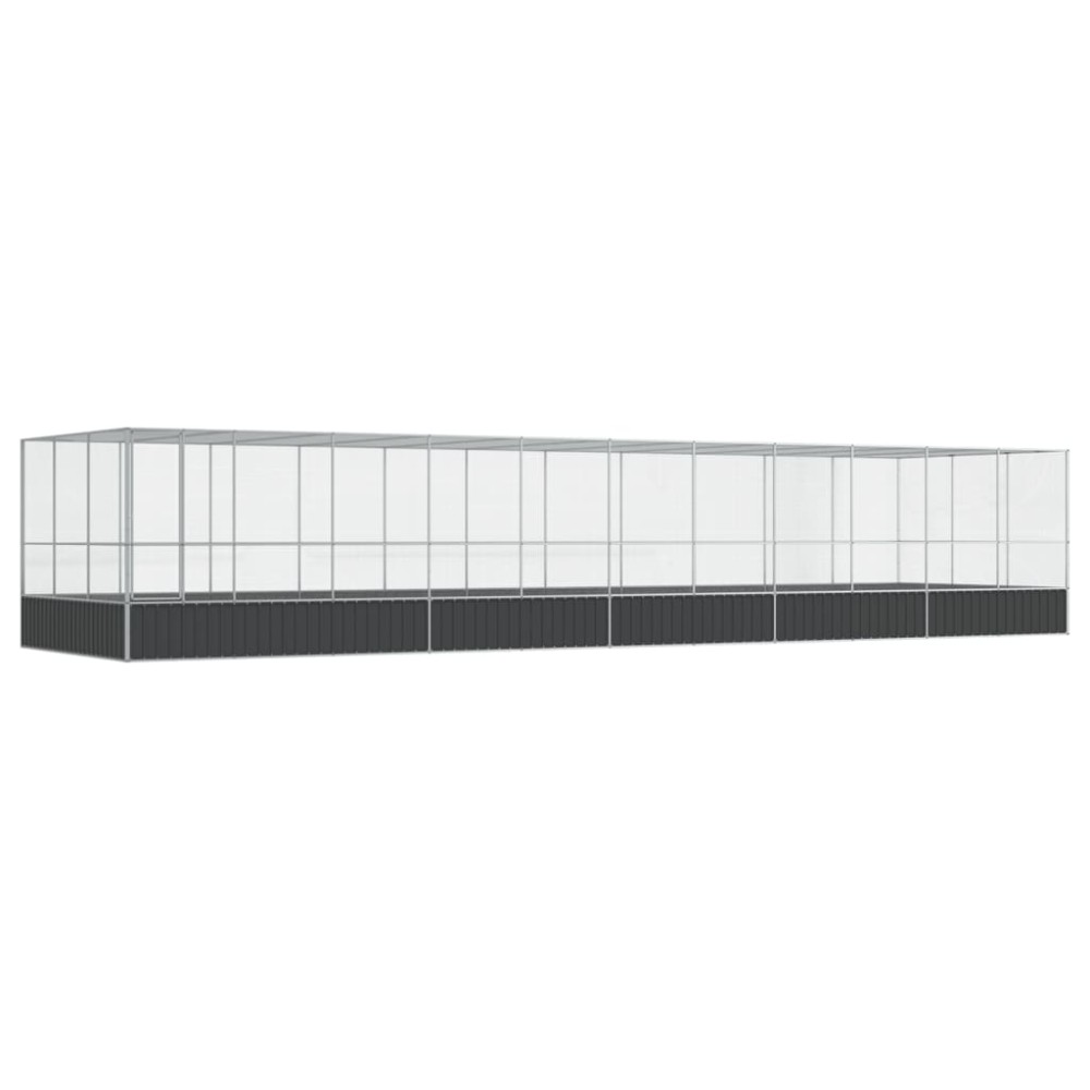 vidaXL Voliera de păsări cu extensie, argintiu, 1139x307x212 cm, oțel