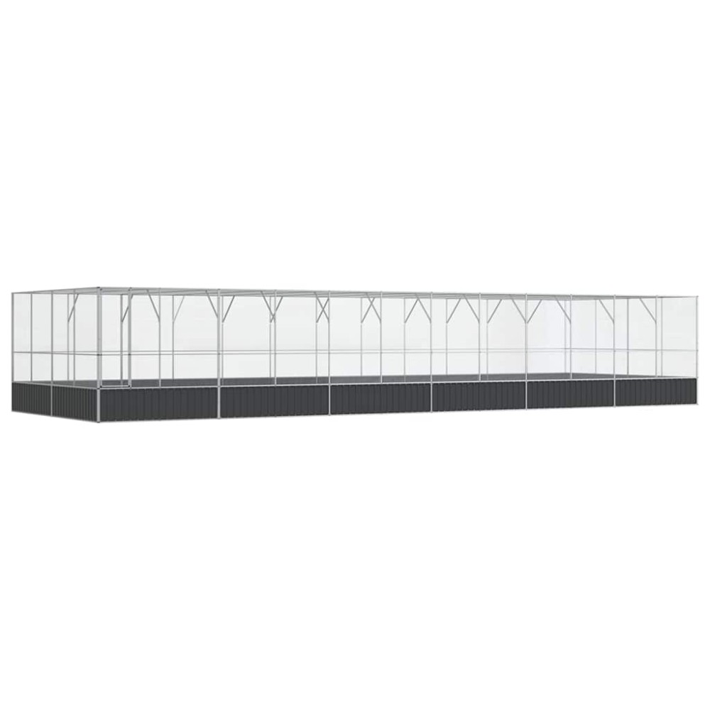 vidaXL Voliera de păsări cu extensie, argintiu, 1246x414x212 cm, oțel