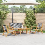 vidaXL Set de Scaune de Grădină cu Masă - 4 Piese, Alb și Negru, Fabricat din Lemn Masiv de Acacia