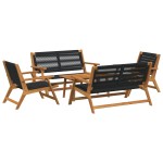 vidaXL Set scaune de grădină 5 piese Negru Lemn masiv de acacia