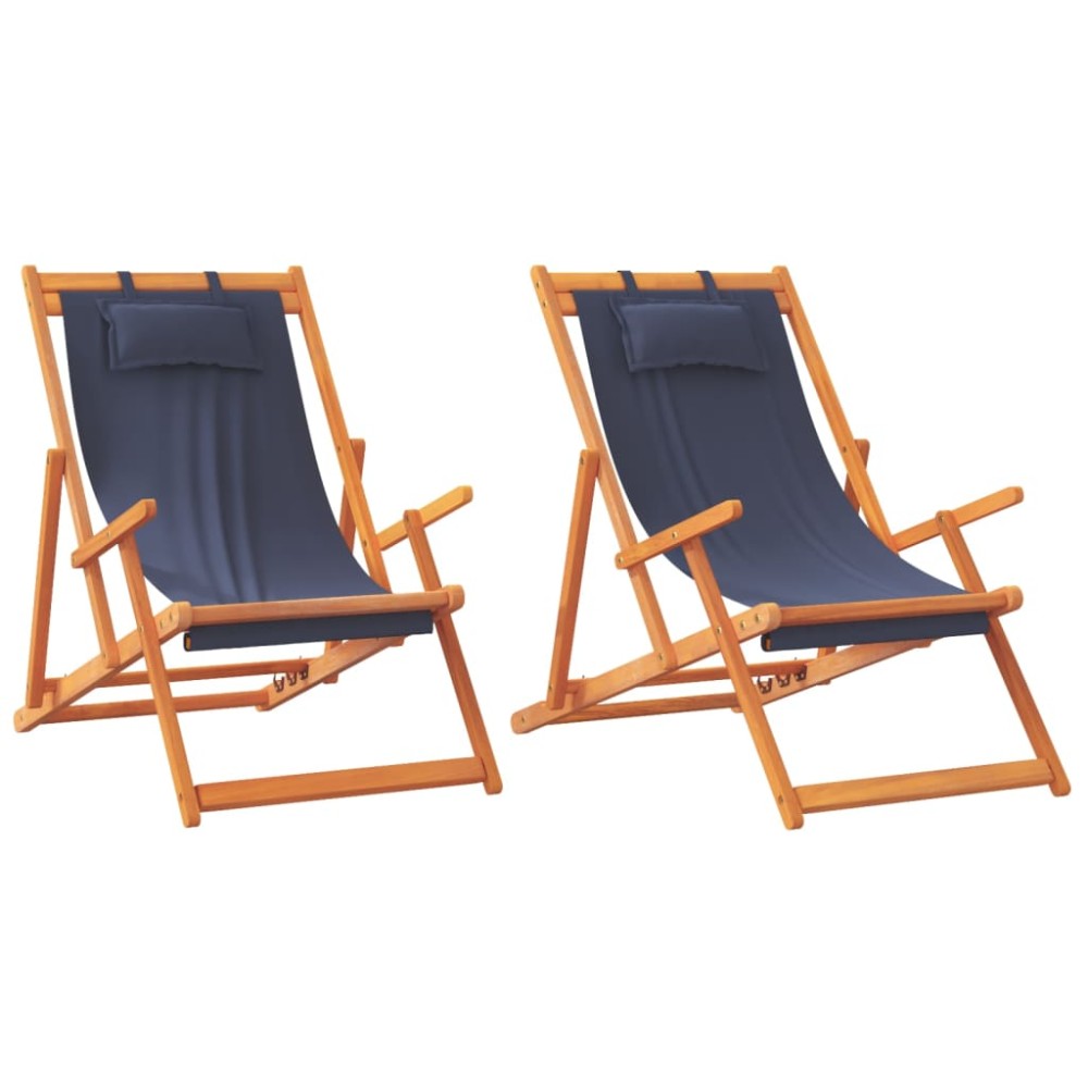 vidaXL Scaune de plajă pliante, 2 buc., albastru, material textil