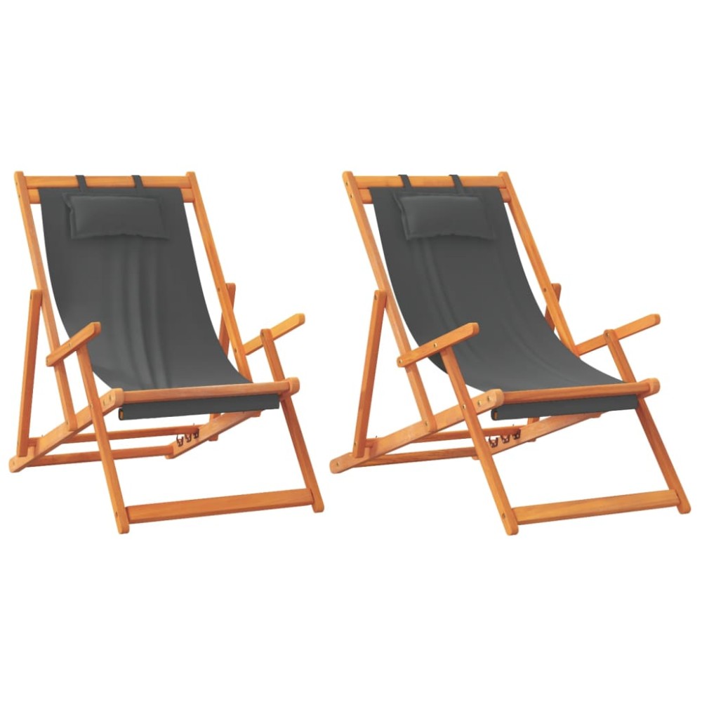 vidaXL Scaune de plajă pliante, 2 buc., gri, material textil