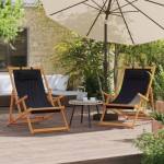 vidaXL Scaune de plajă pliante, 2 buc., negru, material textil vidaXL Scaune de plajă pliante, 2 buc., negru, material textil
