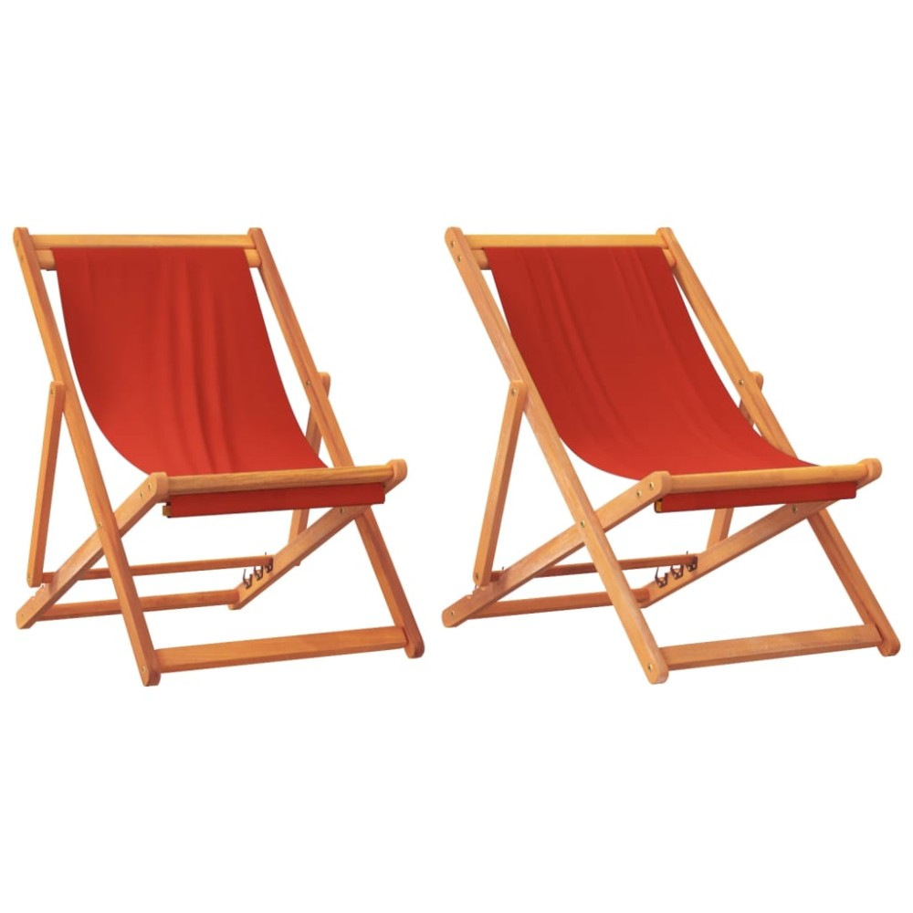 vidaXL Scaune de plajă pliante, 2 buc., roșu, material textil