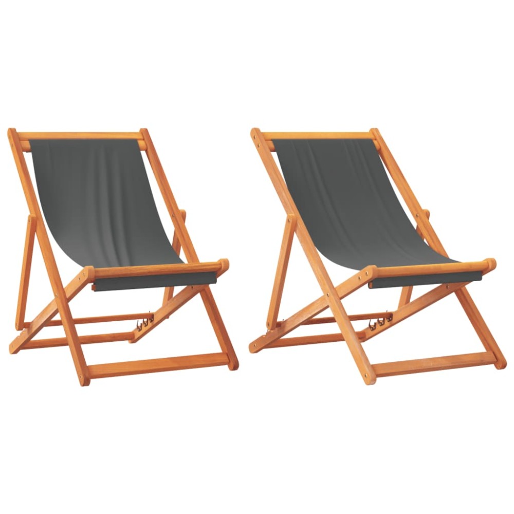 vidaXL Scaune de plajă pliante, 2 buc., gri, material textil