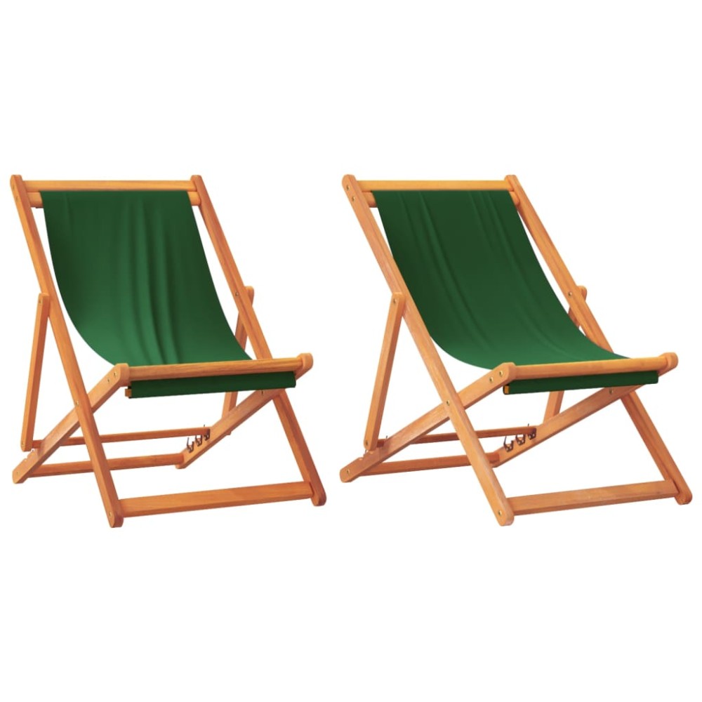 vidaXL Scaune de plajă pliante, 2 buc., verde, material textil