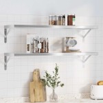 vidaXL Rafturi de perete 2 buc., 100x30 cm, argintiu oțel inoxidabil vidaXL Rafturi de perete 2 buc., 100x30 cm, argintiu oțel inoxidabil