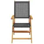 vidaXL Scaune de grădină rabatabile 8 buc. negru, poliratan/lemn masiv