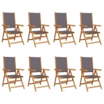 vidaXL Scaune de grădină rabatabile 8 buc., textil antracit/lemn masiv