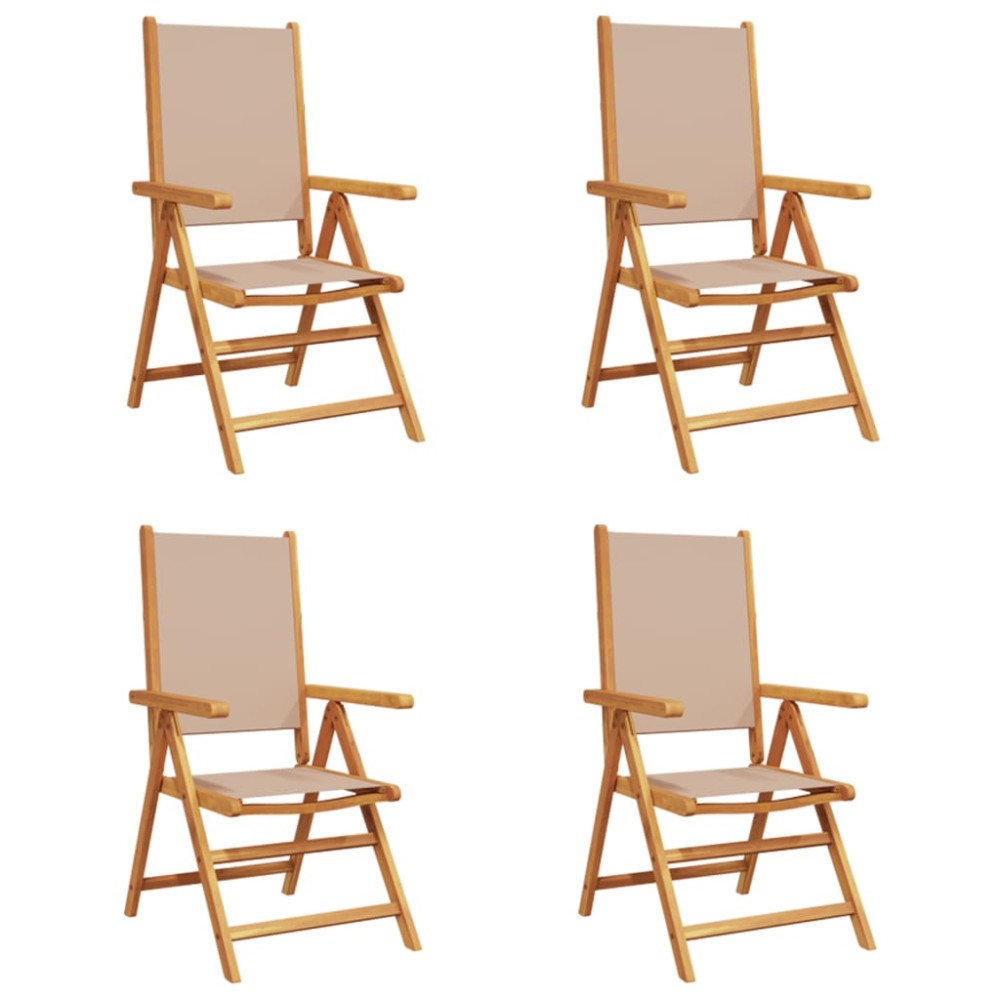 vidaXL Scaune de grădină rabatabile 4 buc., textil taupe/lemn masiv