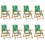 vidaXL Scaune de grădină rabatabile 8 buc., textil verde/lemn masiv vidaXL Scaune de grădină rabatabile 8 buc., textil verde/lemn masiv