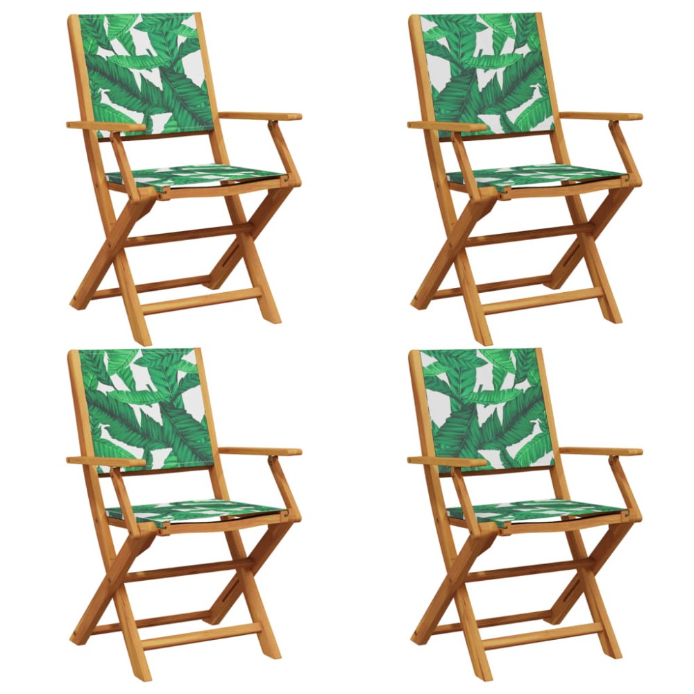 vidaXL Scaune de grădină pliabile 4 buc., textil verde/lemn masiv