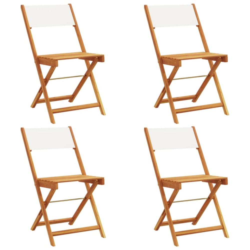vidaXL Scaune de grădină pliabile 4 buc., textil alb crem/lemn masiv