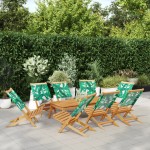 vidaXL Scaune de grădină pliabile 8 buc., textil verde/lemn masiv