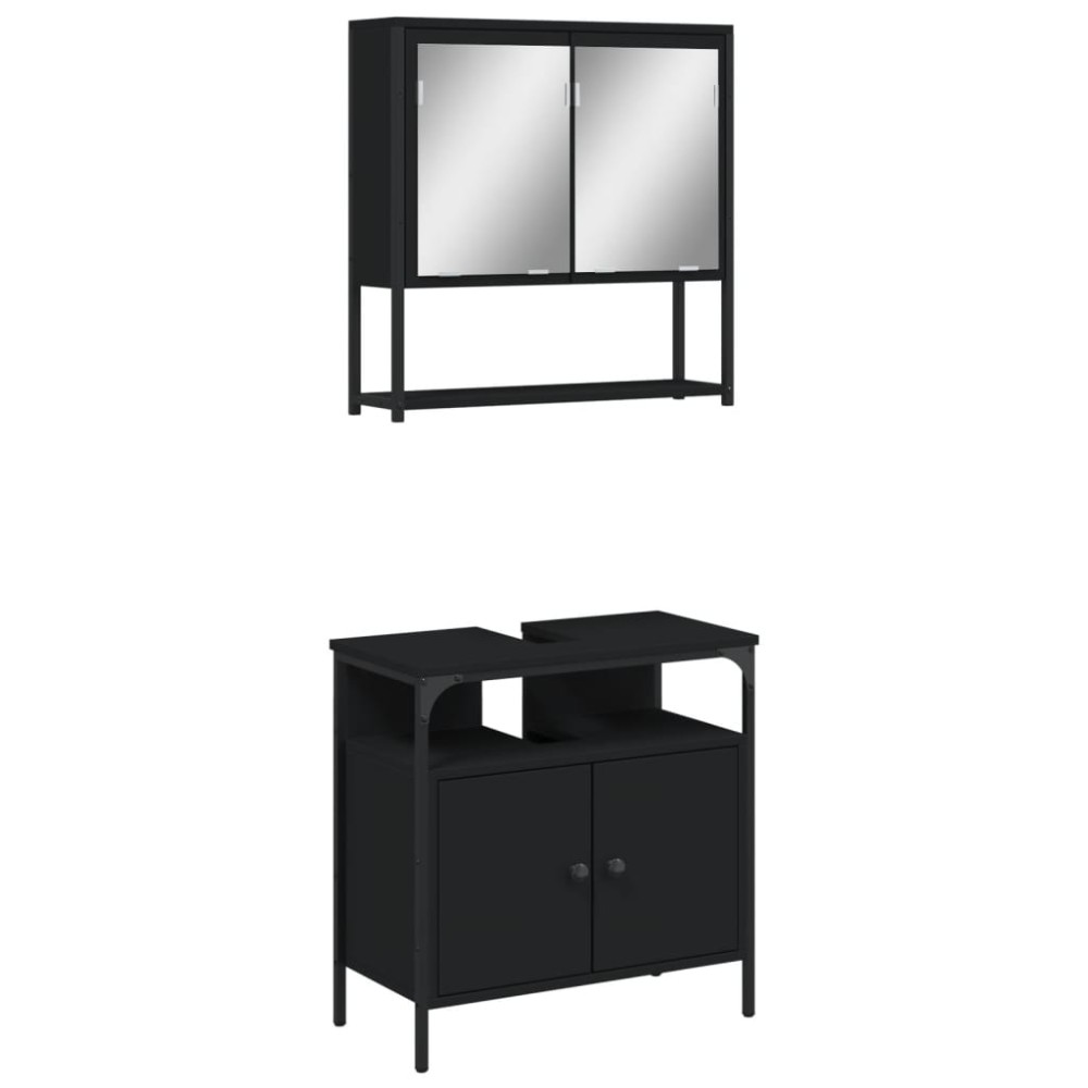 vidaXL Set mobilier de baie, 2 piese, negru, lemn compozit