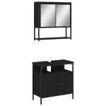 vidaXL Set mobilier de baie, 2 piese, negru, lemn compozit vidaXL Set mobilier de baie, 2 piese, negru, lemn compozit