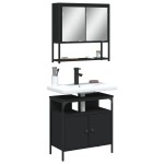 vidaXL Set mobilier de baie, 2 piese, negru, lemn compozit vidaXL Set mobilier de baie, 2 piese, negru, lemn compozit