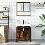 vidaXL Set mobilier de baie, 2 piese, stejar fumuriu, lemn prelucrat vidaXL Set mobilier de baie, 2 piese, stejar fumuriu, lemn prelucrat