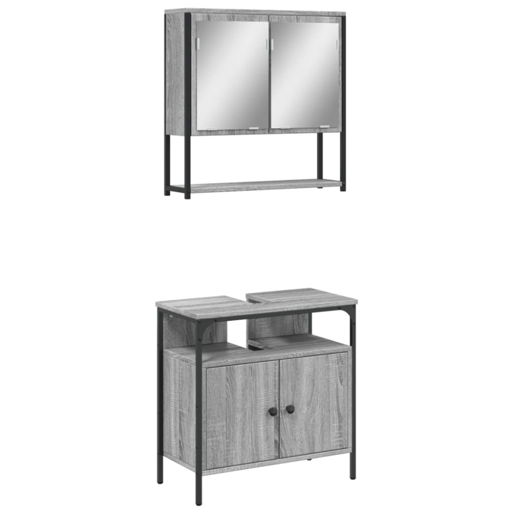 vidaXL Set mobilier de baie, 2 piese, gri sonoma, lemn prelucrat