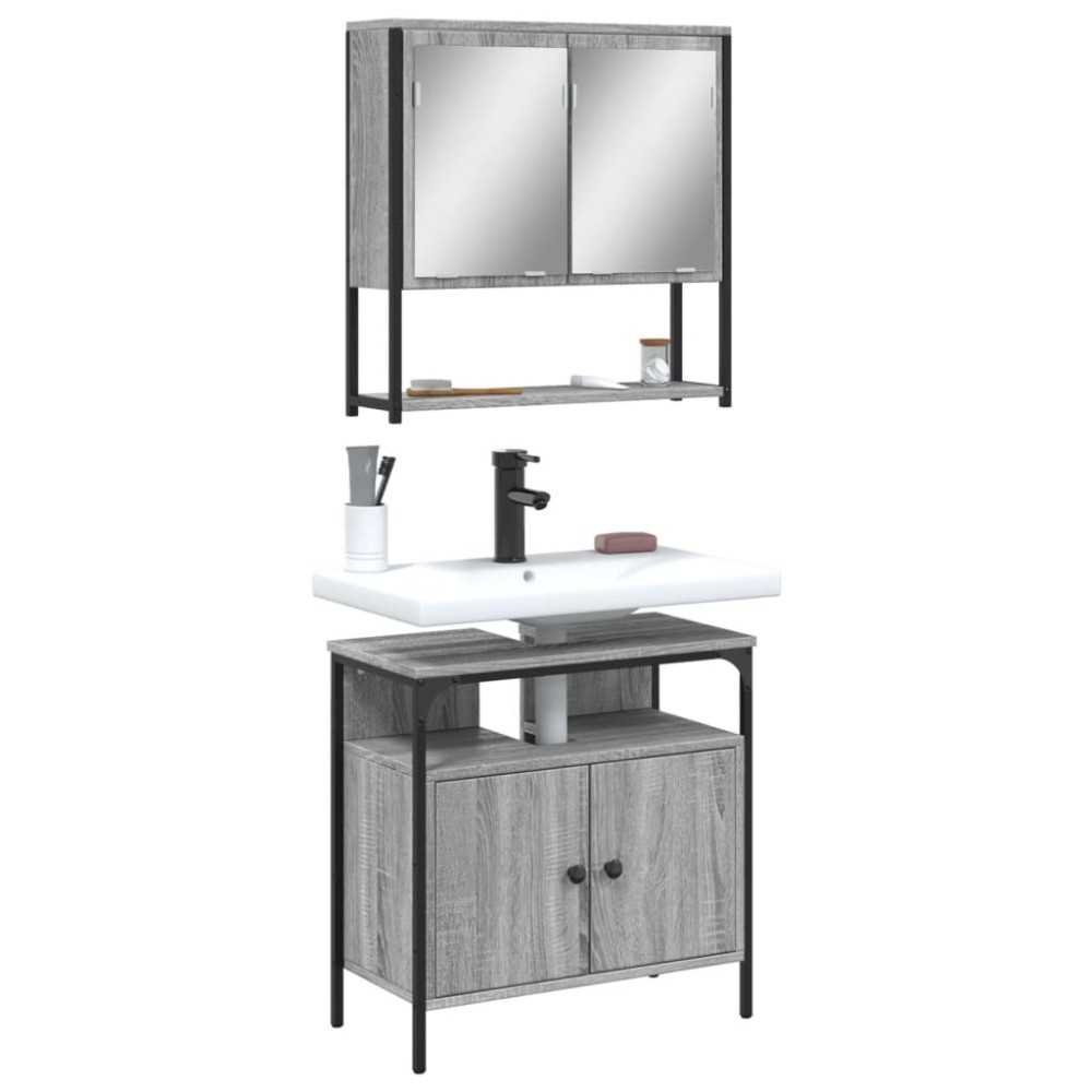 vidaXL Set mobilier de baie, 2 piese, gri sonoma, lemn prelucrat
